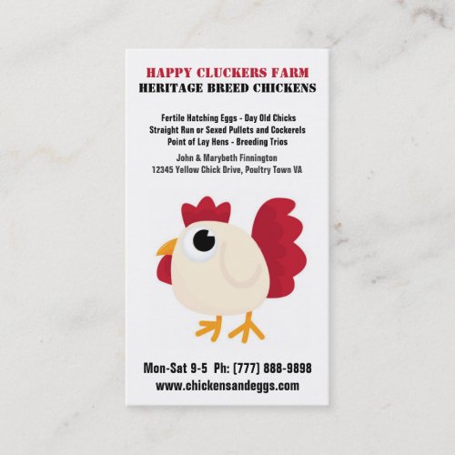 Cute Chicken Cartoon Egg or Poultry Farm Business Card