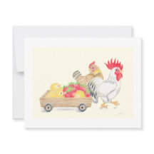 Cute Chicken Chicks Family Strawberries Flat Card