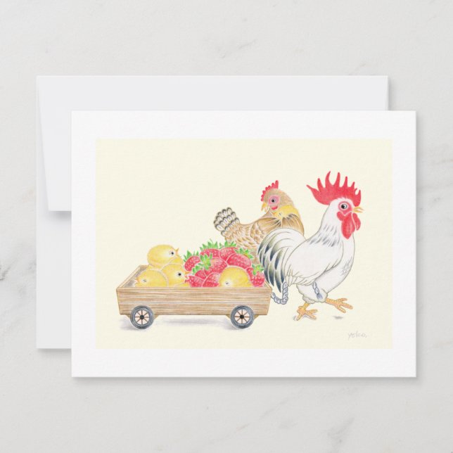 Cute Chicken Chicks Family Strawberries Flat  Card (Front)