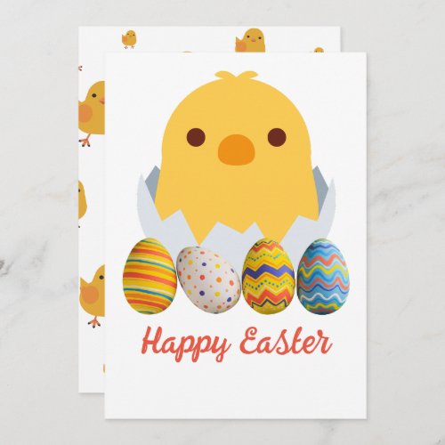 Cute Chicken Colorful Eggs Easter Holiday Card