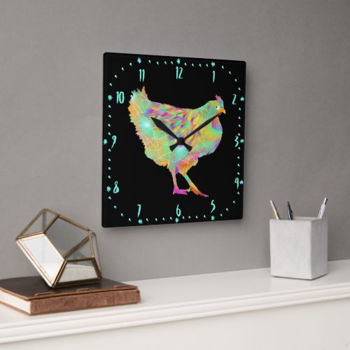 Cute chicken colorful illustration  square wall clock