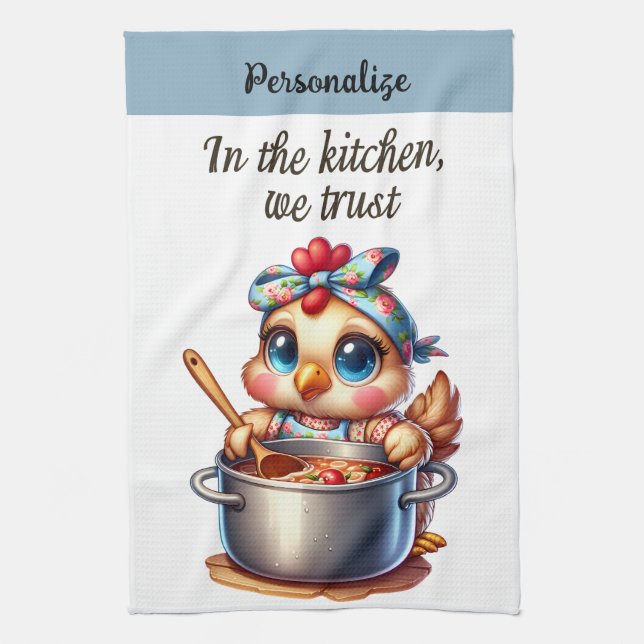 Cute Chicken Cooking Pot on Stove Kitchen Towel (Vertical)