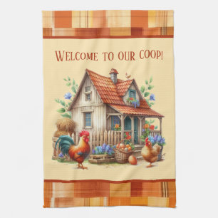 Cute chicken coop welcome add text kitchen towel