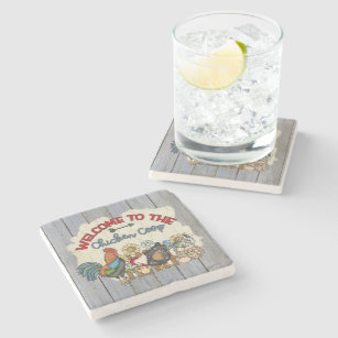 cute chicken coop welcome Country farmhouse Stone Coaster