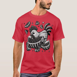 Cute Chicken Eating Watermelon Fruit Summer Men Wo T-Shirt
