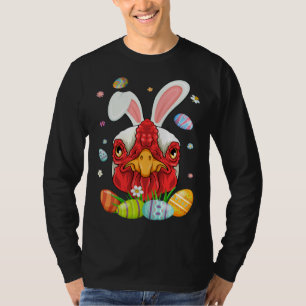 Cute Chicken Face With Bunny Ears Colorful Eggs Ea T-Shirt