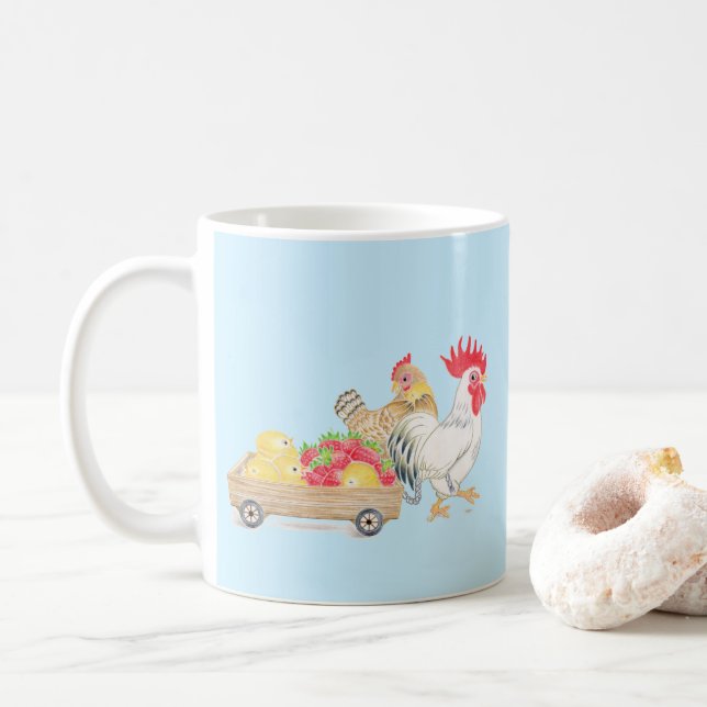 Cute Chicken Family Blue Mug (With Donut)