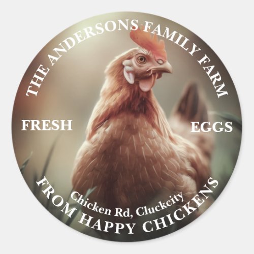 Cute Chicken Family Farm Custom Photo Template Classic Round Sticker