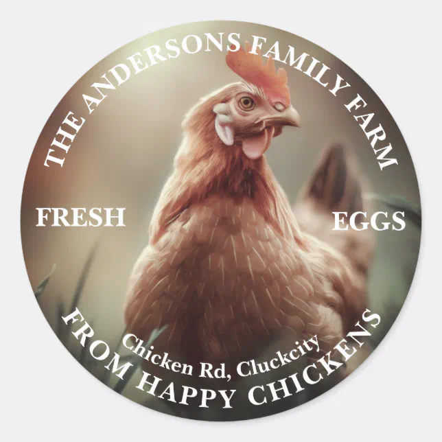 Cute Chicken Family Farm Custom Photo Template Classic Round Sticker ...
