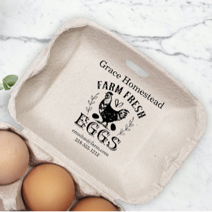 Cute Chicken Farm Fresh Eggs Carton Add Name Rubber Stamp