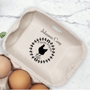 Cute Chicken Farm Fresh Eggs Carton Add Name Rubber Stamp