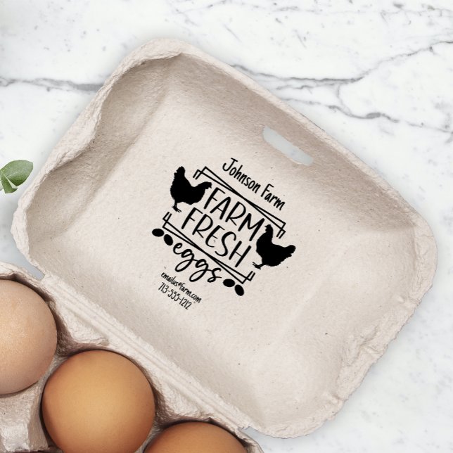 Cute Chicken Farm Fresh Eggs Carton Add Name Rubber Stamp (Creator Uploaded)