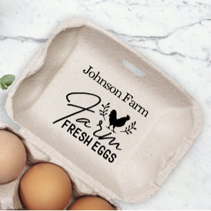 Cute Chicken Farm Fresh Eggs Carton Add Name Rubber Stamp