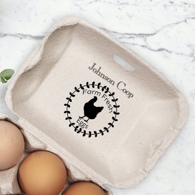 Cute Chicken Farm Fresh Eggs Carton Add Name Rubber Stamp (Creator Uploaded)