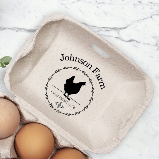 Cute Chicken Farm Fresh Eggs Carton Add Name Rubber Stamp (Creator Uploaded)