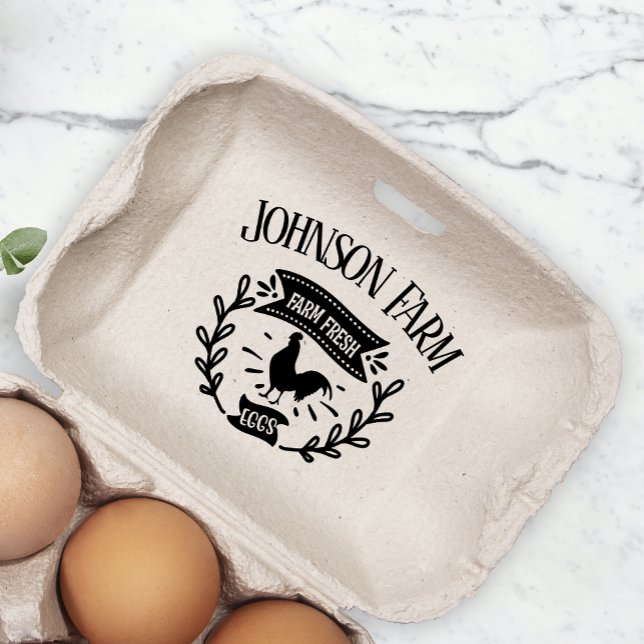 Cute Chicken Farm Fresh Eggs Carton Add Name Rubber Stamp (Creator Uploaded)
