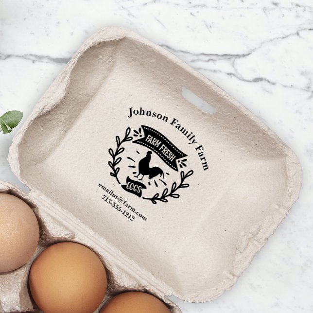 Cute Chicken Farm Fresh Eggs Carton Add Name Rubber Stamp (Creator Uploaded)