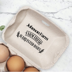 Cute Chicken Farm Fresh Eggs Carton Add Name Rubber Stamp