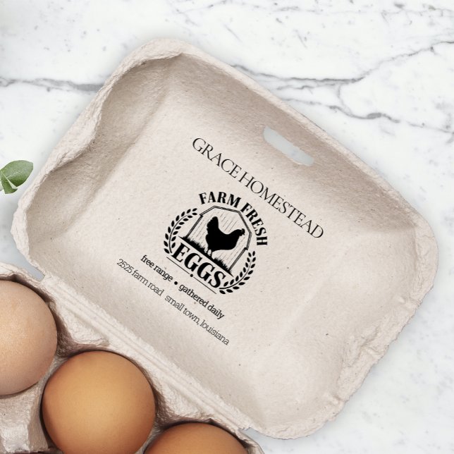Cute Chicken Farm Fresh Eggs Carton Add Name Rubber Stamp (Creator Uploaded)
