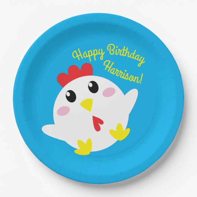 Cute Chicken Farm Kids 1st Birthday Party Paper Plates (Front)