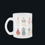 Cute Chicken Frosted Glass Coffee Mug<br><div class="desc">A group of colorful cute and funny hens and roosters standing in lines.</div>