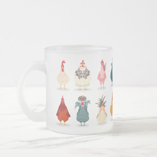 Cute Chicken Frosted Glass Coffee Mug (Left)
