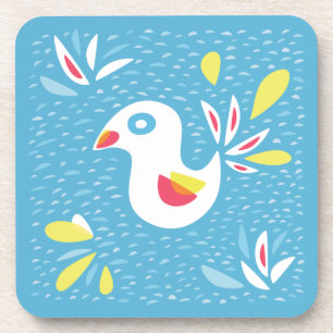 Cute Chicken In Spring Abstract Bird Beverage Coaster