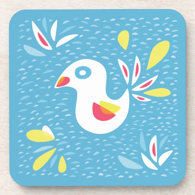 Cute Chicken In Spring Abstract Bird Beverage Coaster (Front)