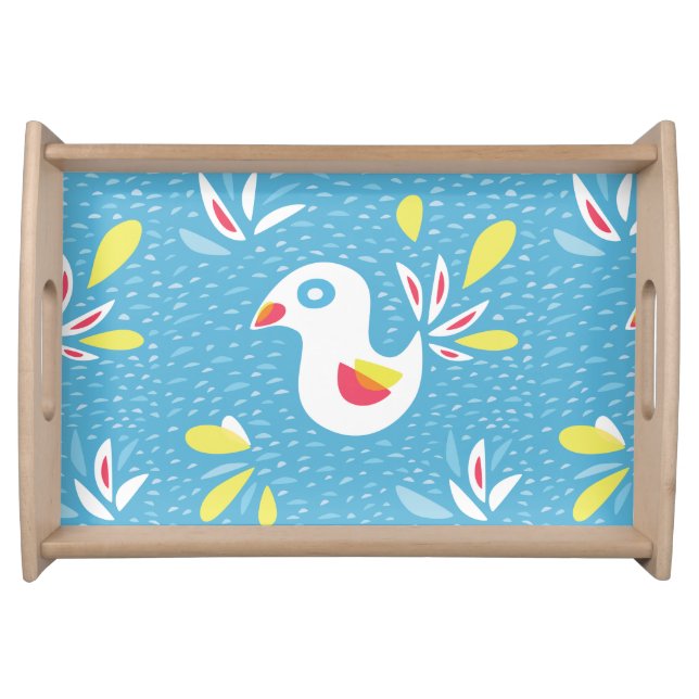 Cute Chicken In Spring Abstract Bird Serving Tray (Front)