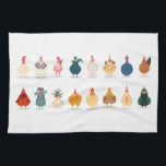 Cute Chicken Kitchen Towel<br><div class="desc">A group of colorful cute and funny hens and roosters standing in lines.</div>