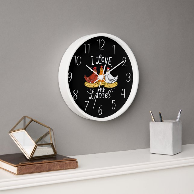 cute chicken lovers word art Large Clock  (Office)