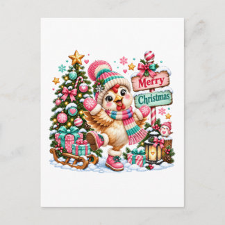Cute Chicken Merry Christmas Postcard