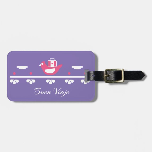 Cute chicken Mexican pattern purple luggage tag (Front Horizontal)