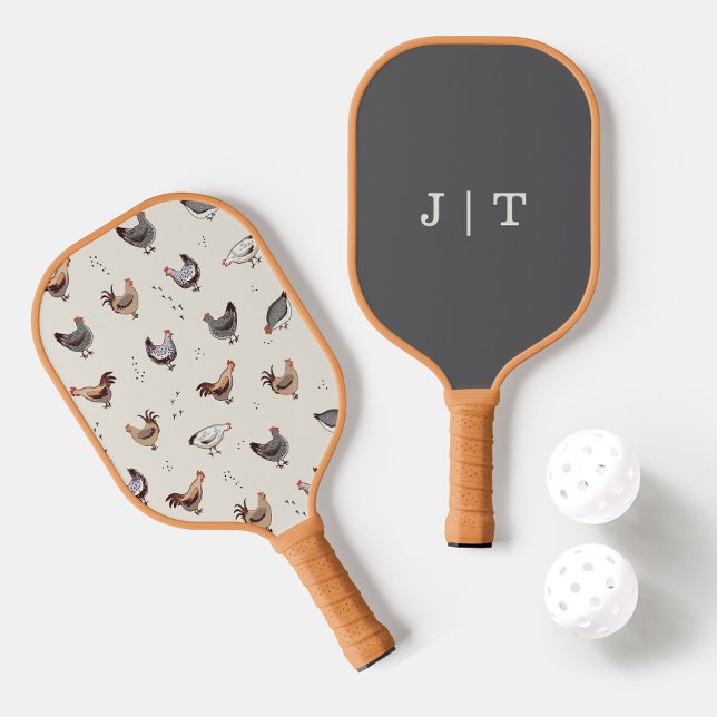Cute Chicken Pattern Monogram  Pickleball Paddle (Creator Uploaded)