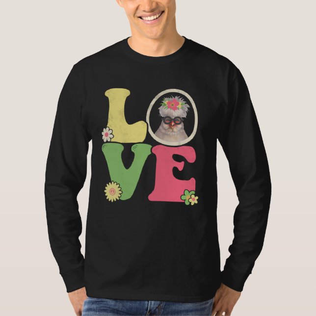 Cute Chicken  Peace Sign Love 60s 70s Groovy Hippi T-Shirt (Front)