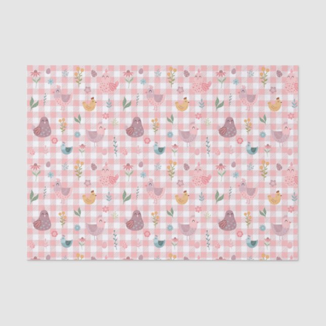 Cute Chicken Peach Gingham Tissue Paper (Front)