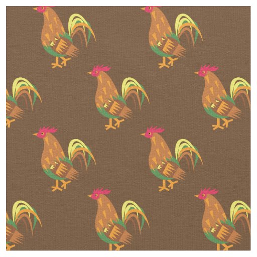 Cute Chicken Rooster Kids Baby Nursery Brown Fabric