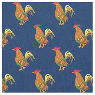 Cute Chicken Rooster Kids Baby Nursery Navy Blue Fabric