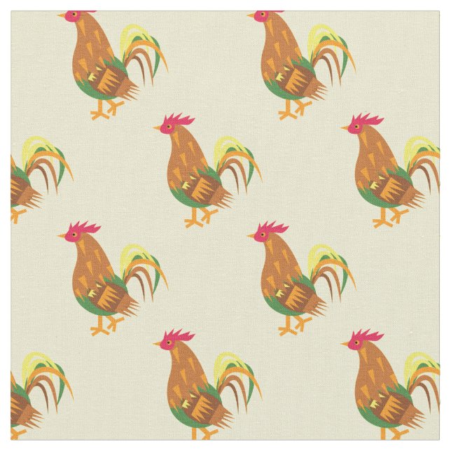 Cute Chicken Rooster Kids Baby Nursery Yellow Fabric (Close Up)
