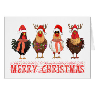 Cute Chicken Santa Hat Farm Farmer Merry Christmas Cards