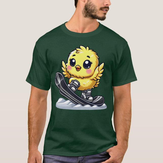 Cute Chicken Snowboard Cartoon Winter Sports frien T-Shirt (Front)