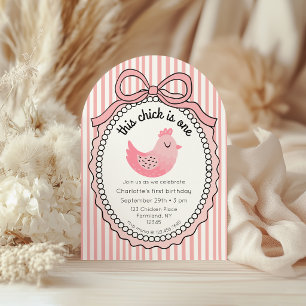 Cute Chicken Stripes Birthday Photo Invitation
