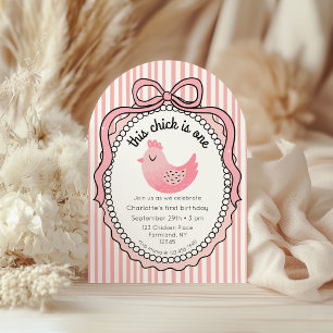 Cute Chicken Stripes Birthday Photo Invitation