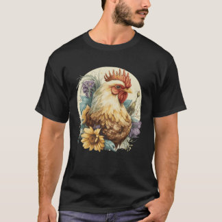 Cute Chicken Sunflower Chicken  Farm Animal T-Shirt