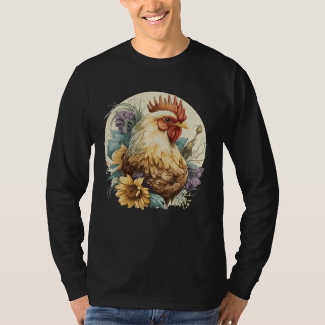 Cute Chicken Sunflower Chicken  Farm Animal T-Shirt (Front)