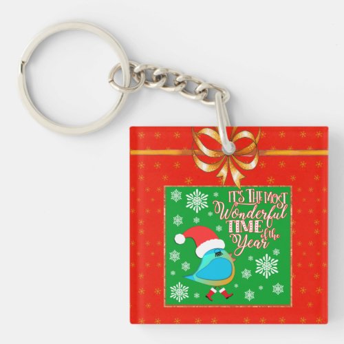 Cute Chicken Wearing Hat  Gumboots for Christmas  Keychain