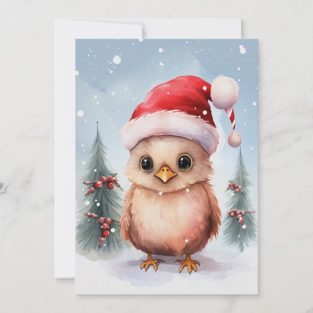 Cute Chicken Winter Christmas Watercolor Invitation (Front)