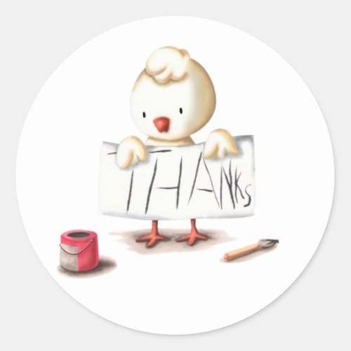 Cute Chicken with Banner Thank You Classic Round Sticker