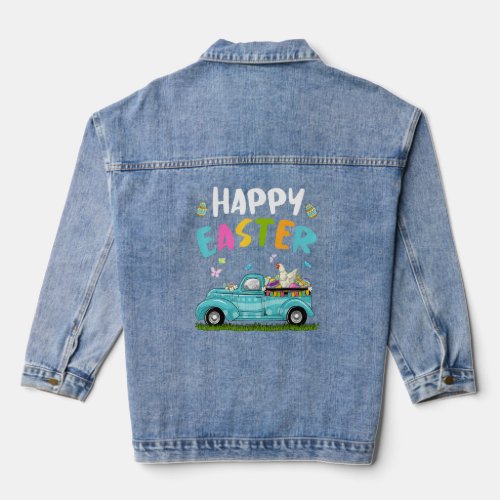 Cute Chicken With Bunny Ears Egg Hunting Truck Eas Denim Jacket