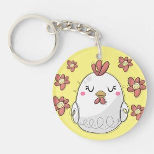 Cute Chicken with Flowers Keychain